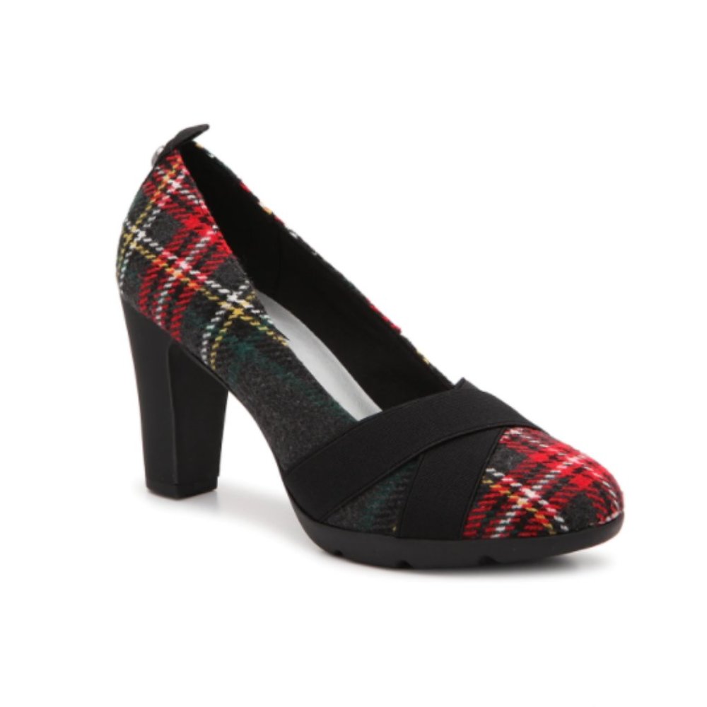 Plaid Red & Black Block Heel Pumps